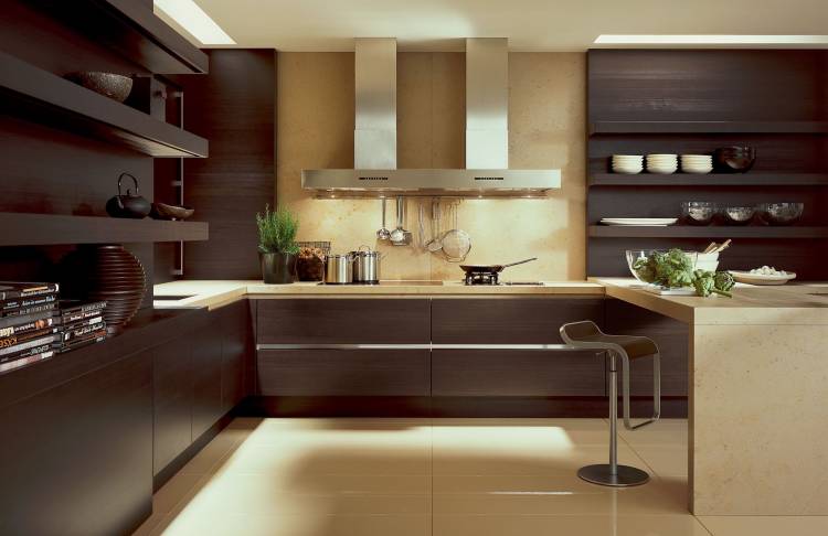 Дизайн кухни в коричневом цвет