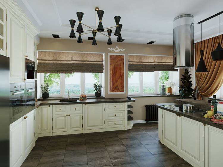Дизайн проект кухни в Американской классике, мебель для кухни, стили и оформление интерьер