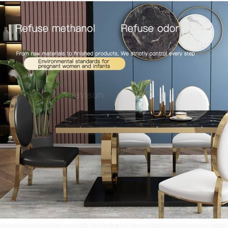 Современные роскошные кухонные столы для дома, набор мебели из натурального мрамора, стол с металлической рамой, дизайнерский обеденный стол и стулья