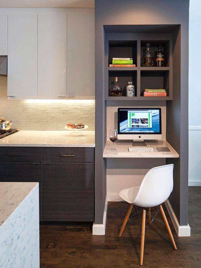 Дизайн Примера домашних офисов на кухне, которые экономят много мест
