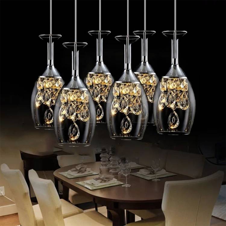 Хрустальная Подвесная лампа, современный светодиодный потолочный светильник в форме бокала вина, лампа для столовой, кухни, дом