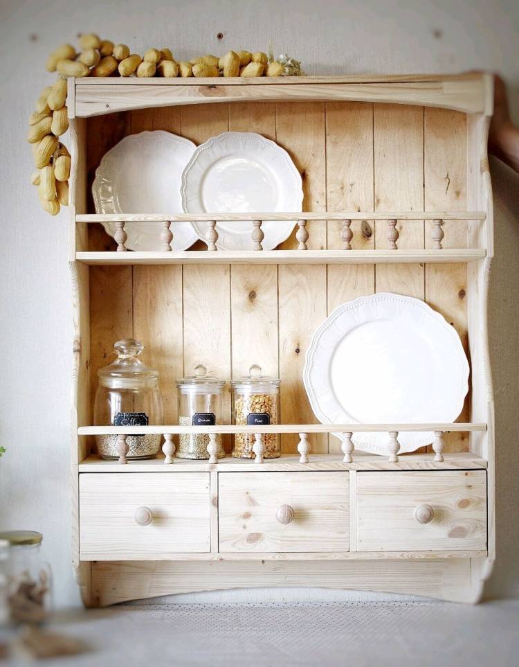 Полка с ящиками большая для посуды тарелок специй в стиле Прованс в интернет