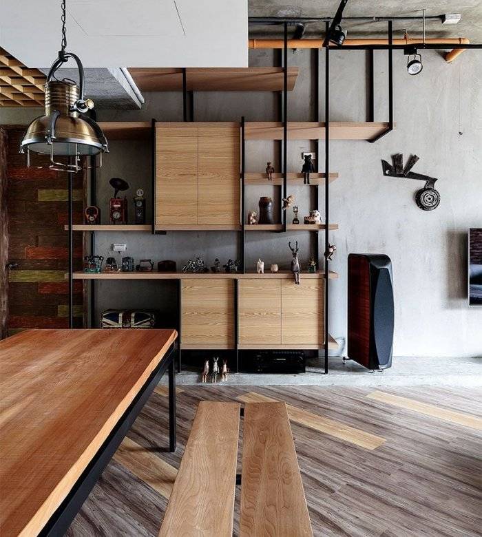 Кухня из дерева в стиле лофт