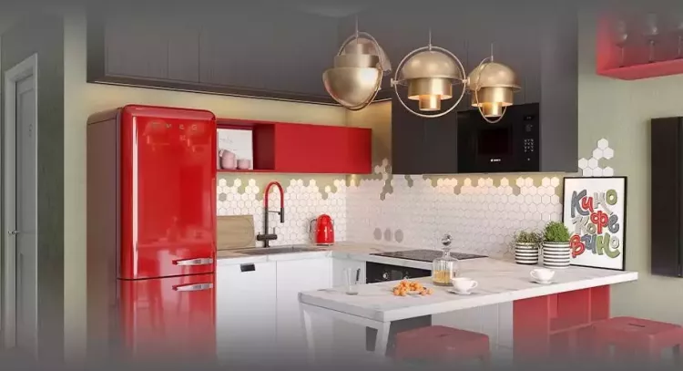 Красно черная кухня с барной стойкой: 90 фото дизайна