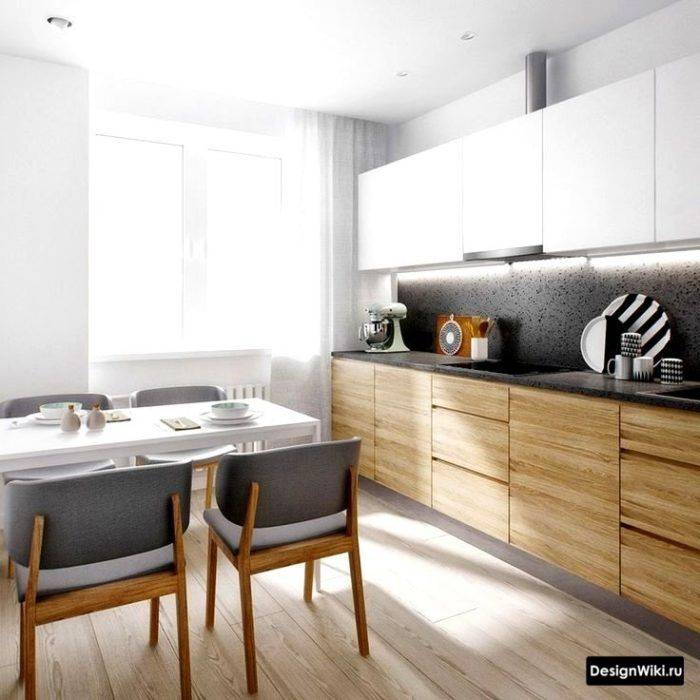 Кухня с белым верхом и деревянным низом: 82 фото дизайна