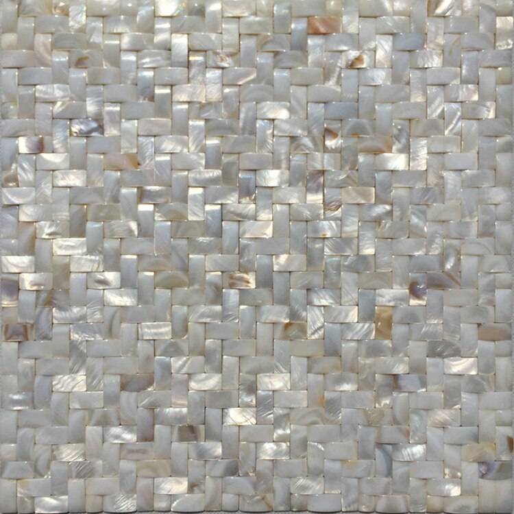 Плетеная белая перламутровая мозаика в елочку MOP