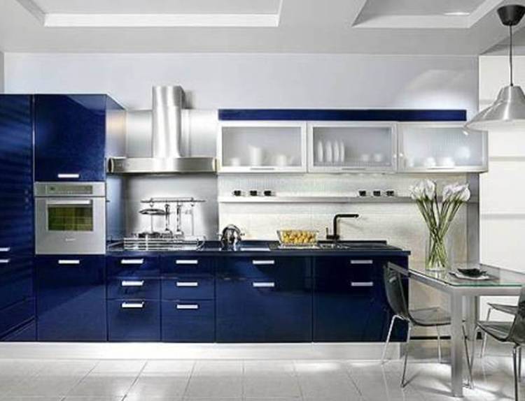 Кухни синего цвета, интерьер, дизайн, фот
