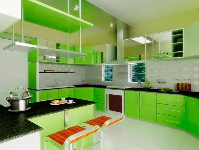 Кухня в оранжево зеленом цвет