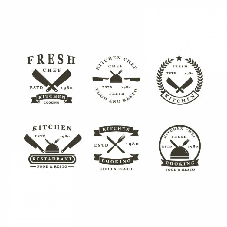 Набор значков дизайн логотипа кухни #