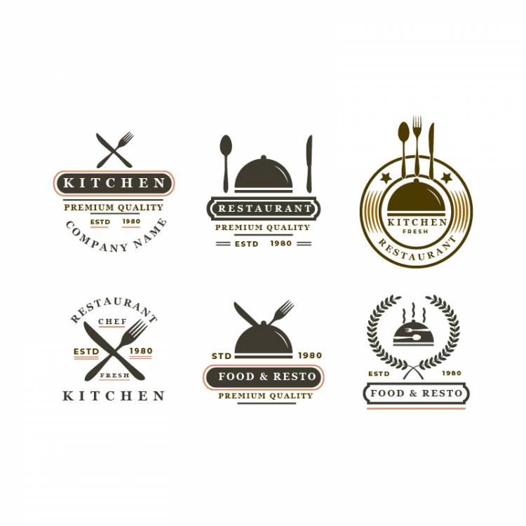 Набор значков кухня логотип Винтаж #
