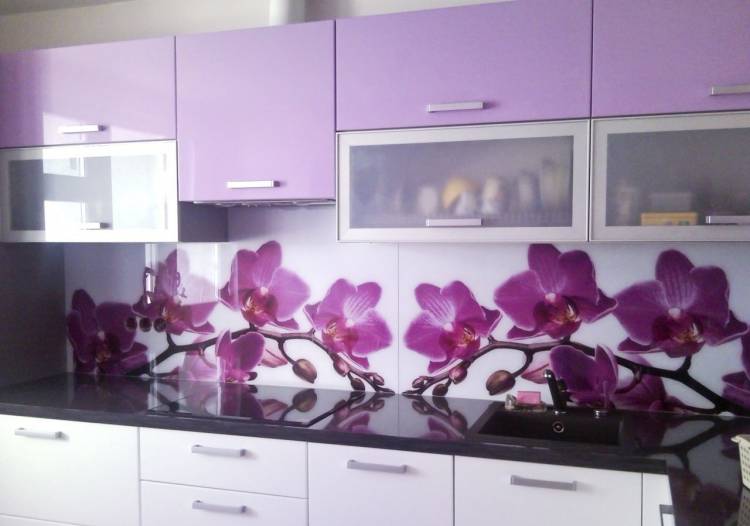 Кухонный фартук с орхидеями по фото заказать в Москв