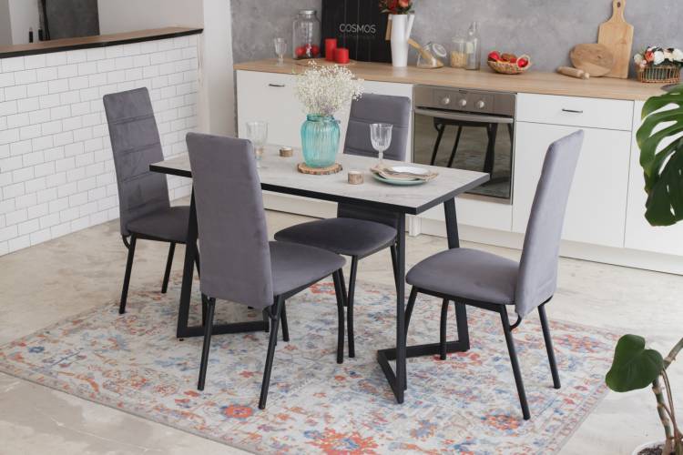 Комплект для кухни Дели серый обеденный стол с керамической столешницей и стулья