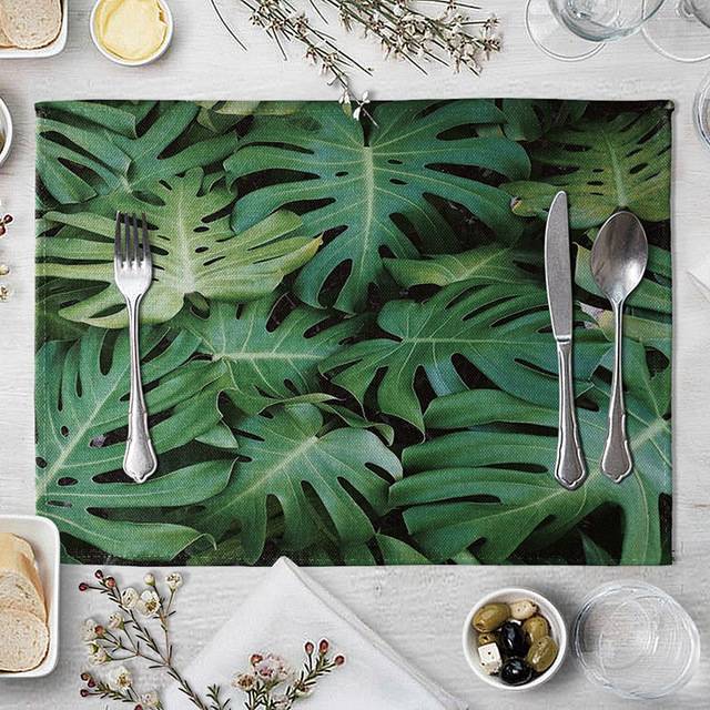 Салфетка под прибор AliExpress Placemat Table Mat Hand Painted Green Leaves Printed For Tables Heat
