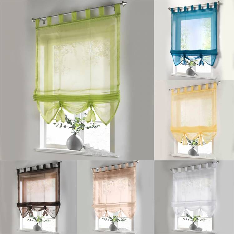 Римские шторы разных цветов, вуаль, Короткие Занавески для кухни, декоративные мягкие прочные оконные шторы для гостиной