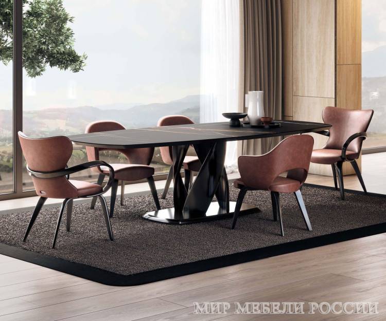 Большой дизайнерский обеденный стол из керамогранита Virtuos D Бочка на одном подстолье в современном стиле
