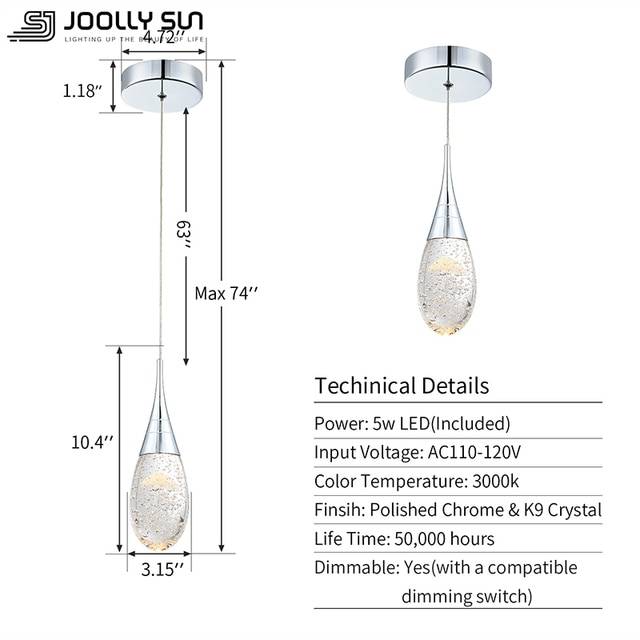 Хрустальный подвесной светильник Joollysun, светодиодный потолочный светильник для кухни, гостиной, современный декоративный светящийся Меду