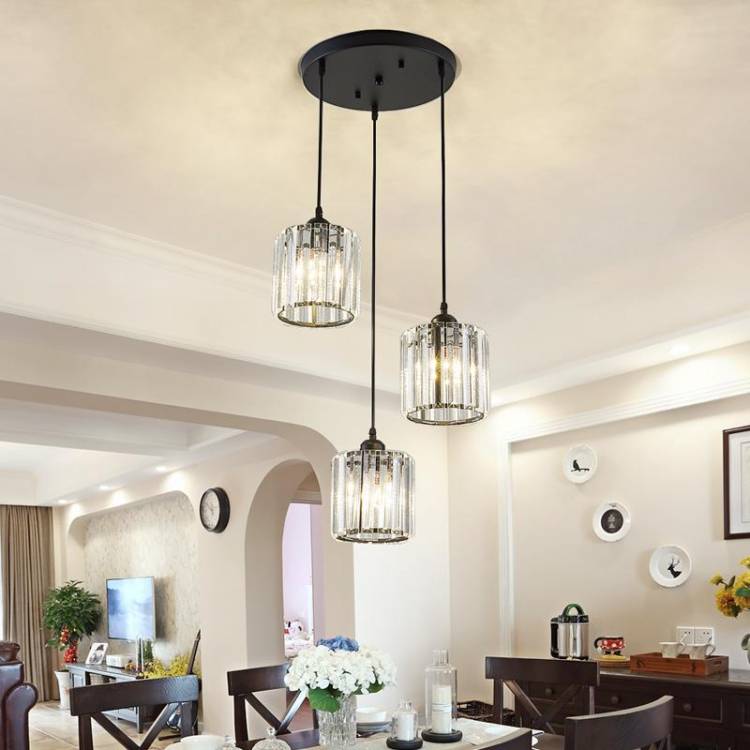 Современная хрустальная Подвесная лампа, светодиодный потолочный светильник для кухни, столовой, комнаты, черный и золотой подвесной светильник для спальни