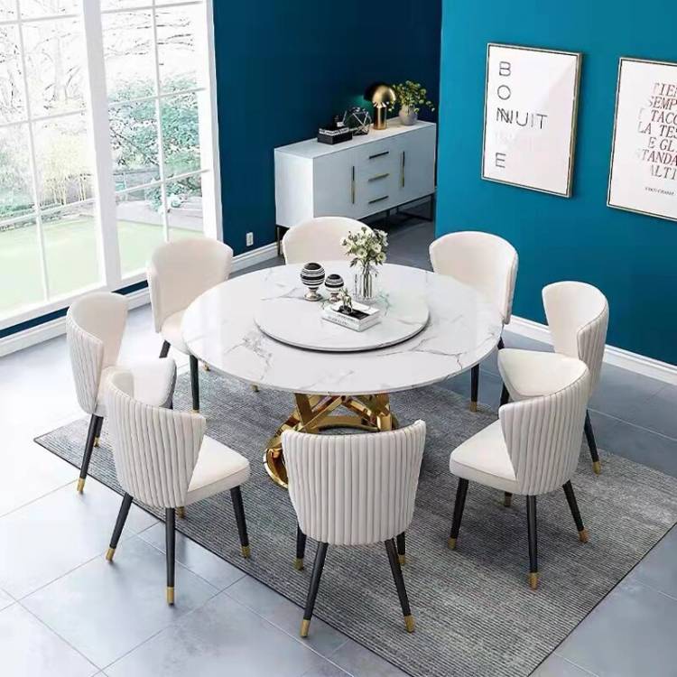 Большой семейный обеденный стол для кухни Круглый домашний стол с глянцевым естественным мрамором стол белый