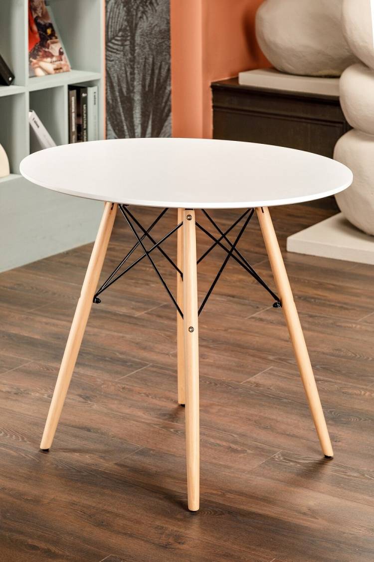 Стол обеденный нераскладной круглый для кухни с деревянными ножками в стиле EAMES DSW