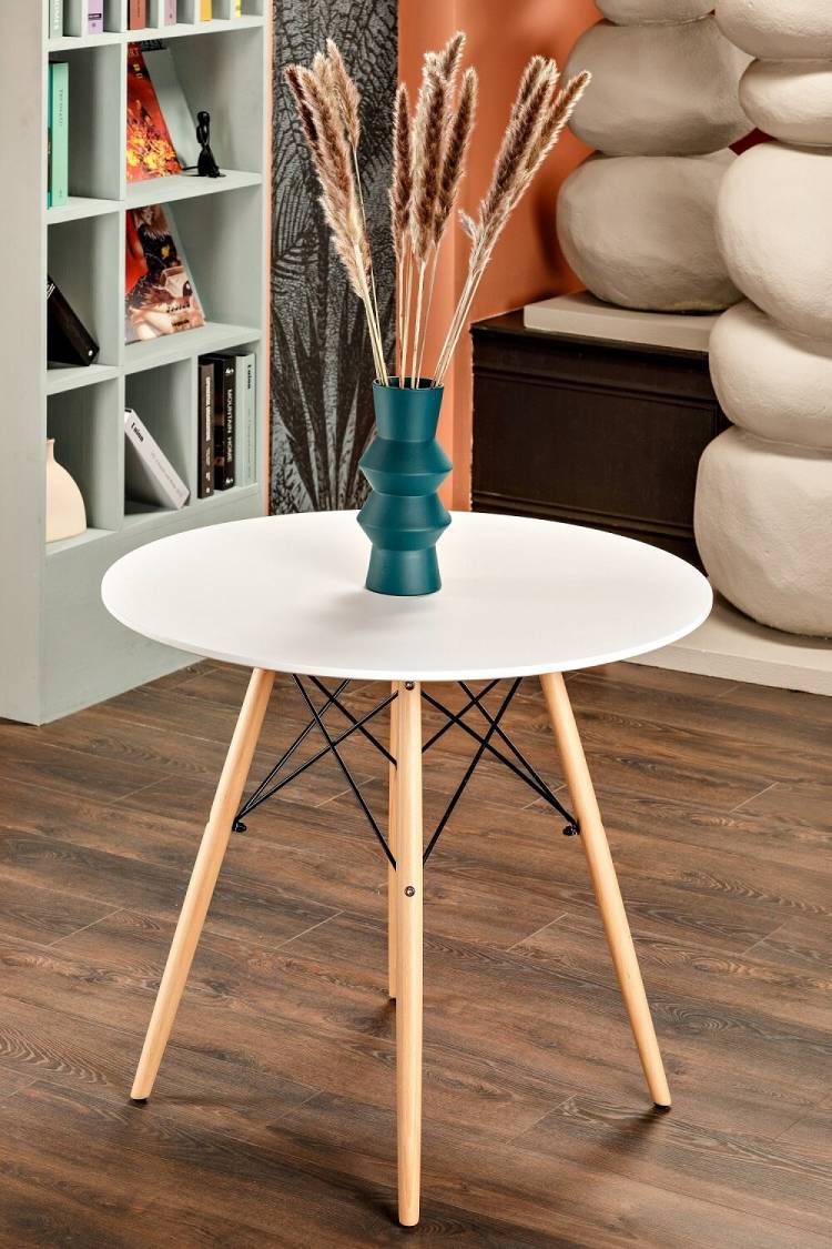 Стол обеденный нераскладной круглый для кухни с деревянными ножками в стиле EAMES DSW