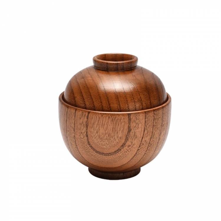 Деревянная чаша с крышкой, деревянная простая рисовая посуда, деревянные чаши для супа с крышкой, деревянный материал для отеля, дома, кухни, рестор