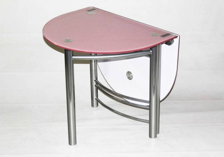 раскладной овальный стол-трансформер из стекла Опус с розовой фотопечатью