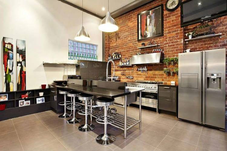 Кухня в стиле лофт в квартире, дизайн, интерьер, фот
