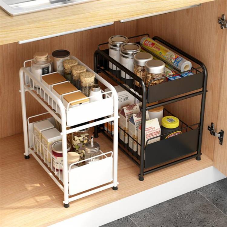 Кухонный многофункциональный ящик, двухуровневый стеллаж для хранения, выдвижной под раковину, настольный шкаф, корзина для кухонных принадлежностей