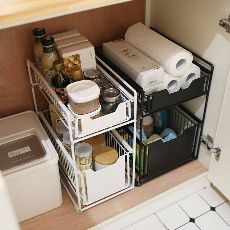 Под кухонную раковину стеллаж для хранения Тип ящика можно толкать и вытянуть под шкаф телескопическая двойная пол