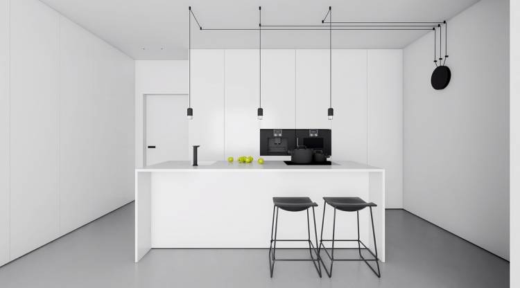 Дизайн дизайна кухни в черно-белых цветах