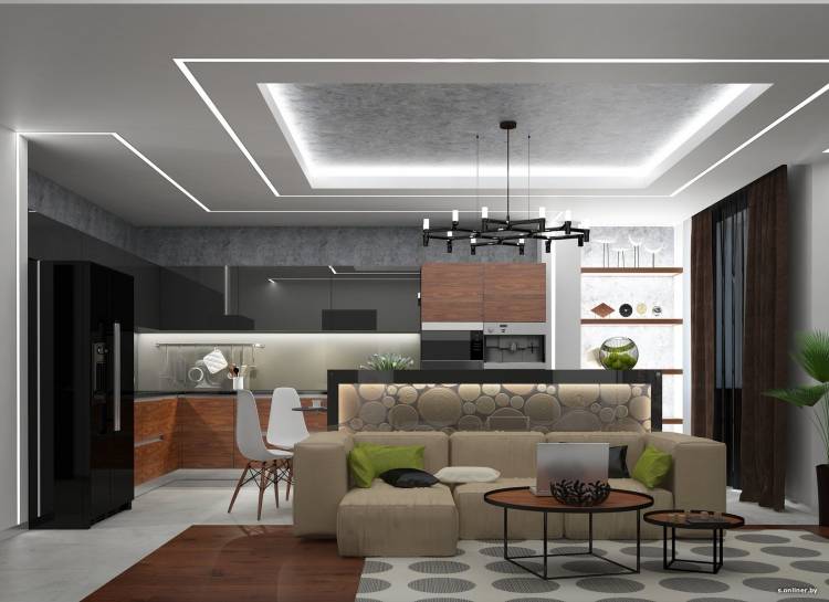 Потолок в кухне гостиной современный стиль