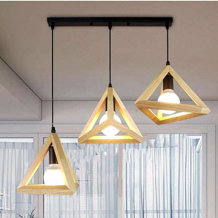 Простой комнатный подвесной светильник, современные треугольные деревянные подвесные светильники, светодиодная лампа, декор для кухни, спальни, столовой, гостиной