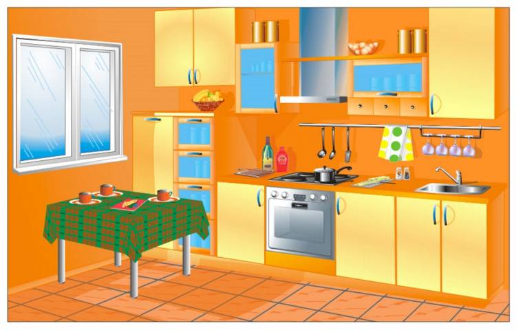 Кухня в оранжевой гамм