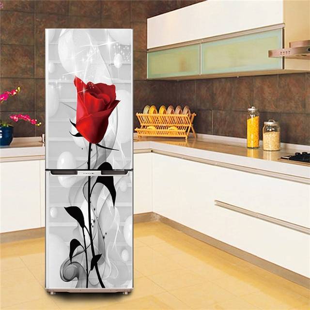Декоративные обои для обновления холодильника, самоклеящаяся пленка с красными розами, цветами, овощами, пивом, бутылками, стикер для кухни и холодильни
