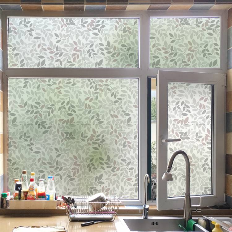 Статическое стекло оконная пленка Украшение Зеленый лист узор кухня спальня самоклеющаяся пленка украшение дома BLT