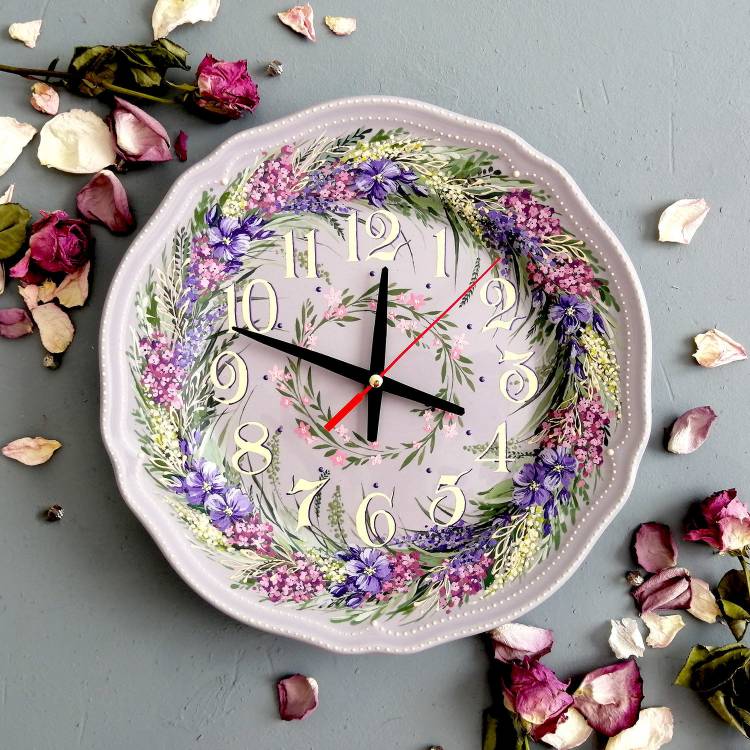 Настенные часы Прованс с цветами с лавандой на кухню подарок женщи