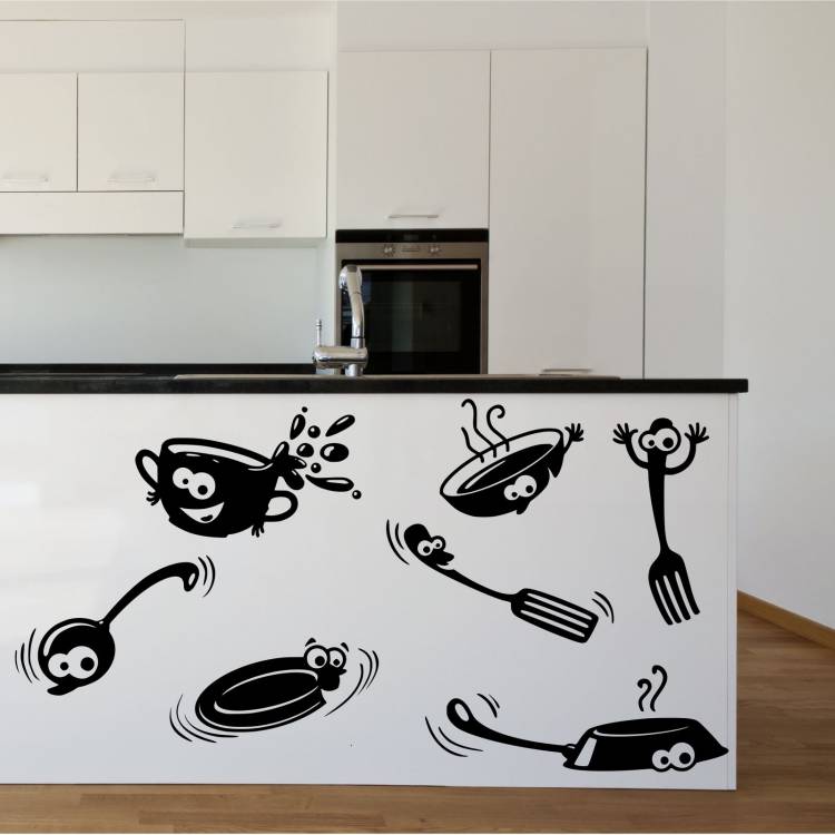 Кухонный шкаф мультфильм наклейки виниловые настенные арт, переводная картинка, переводная трафарет каф