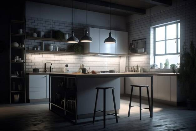 Интерьер кухни с современной духовкой современная скандинавская кухня в квартире-лофте generative ai