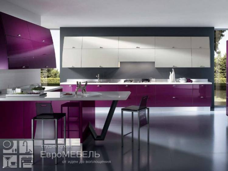 Кухня Пластиковая пурпурная кухня на заказ от производителя в СПб