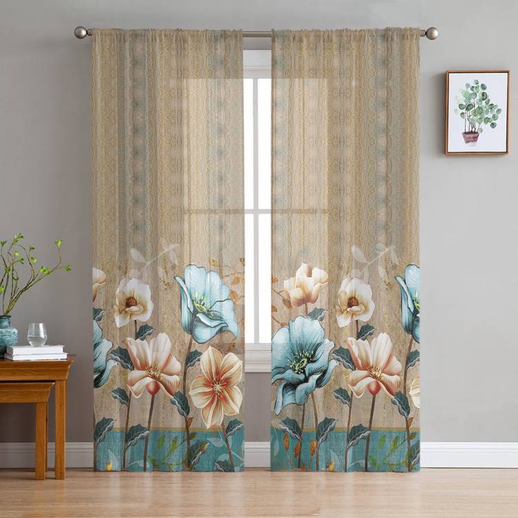 Тюлевые шторы с цветами и тюльпанами для гостиной и кухни, современные шторы из вуали для
