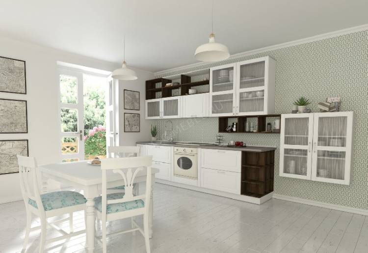Черно-белая кухня в стиле модерн прямой планировки в интернет-магазине «МСК Мебель»