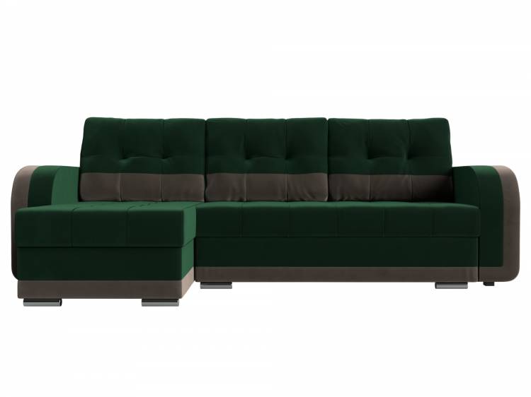 Угловой диван-кровать «Марсель» зеленый\коричневый, Велюр, левый велюр зеленый коричневый от
