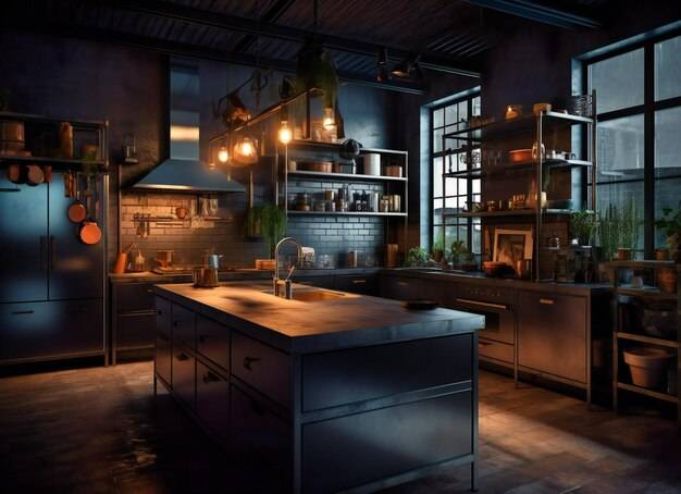 Синяя кухня с черной столешницей: 75 фото дизайна