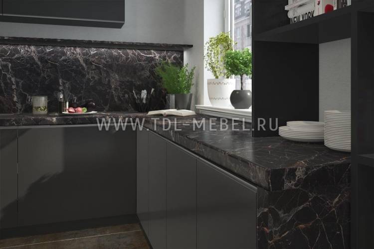 Белая кухня столешница черный мрамор: 92 фото в интерьере