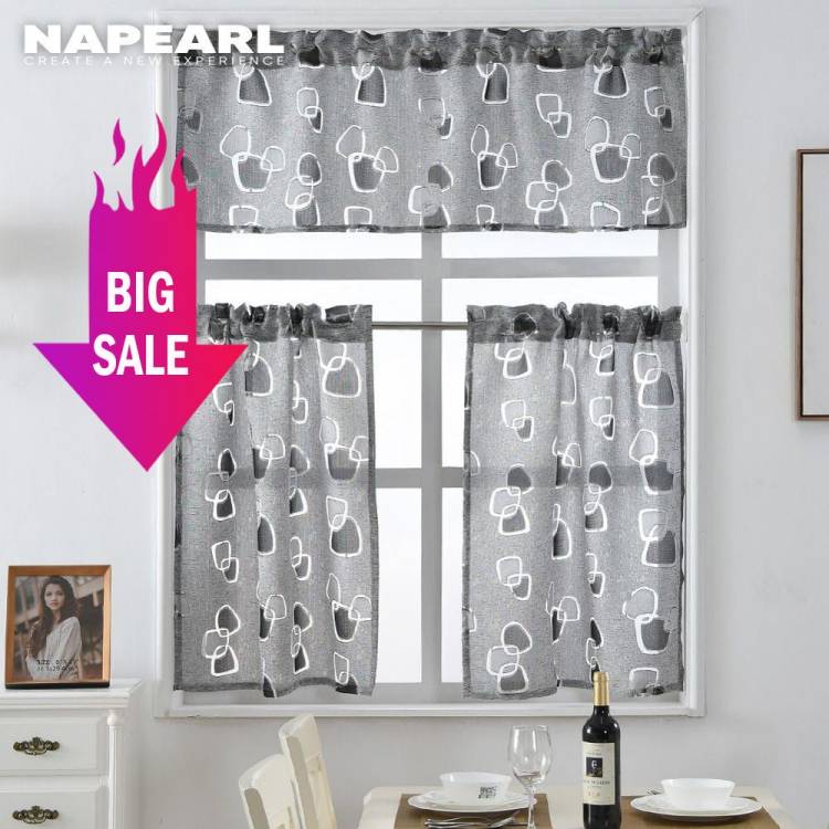 Набор жаккардовых оконных штор NAPEARL, Короткие шторы для кухни жаккардовые, с геометрическим дизайном