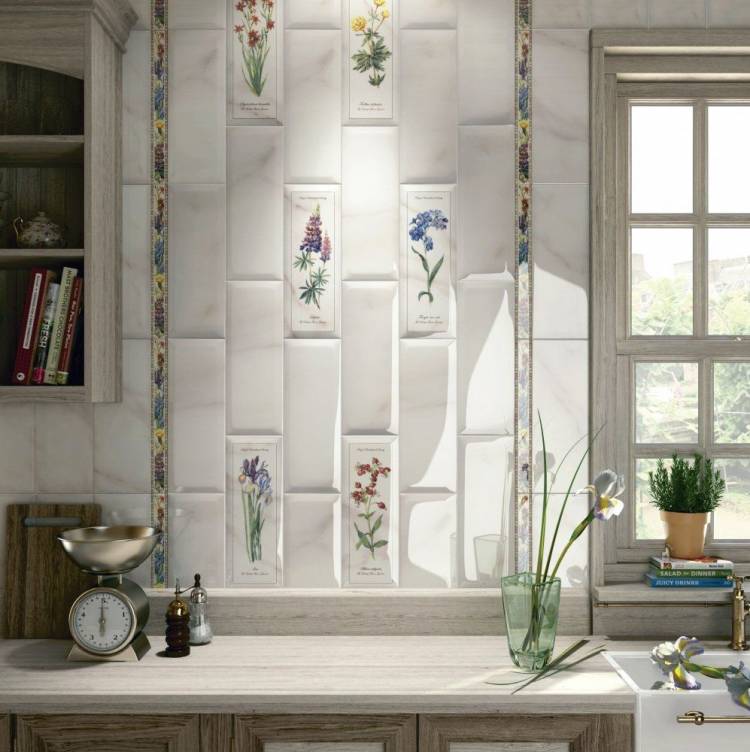 Плитка кабанчик на фартук кухни в белом цвете из керамики