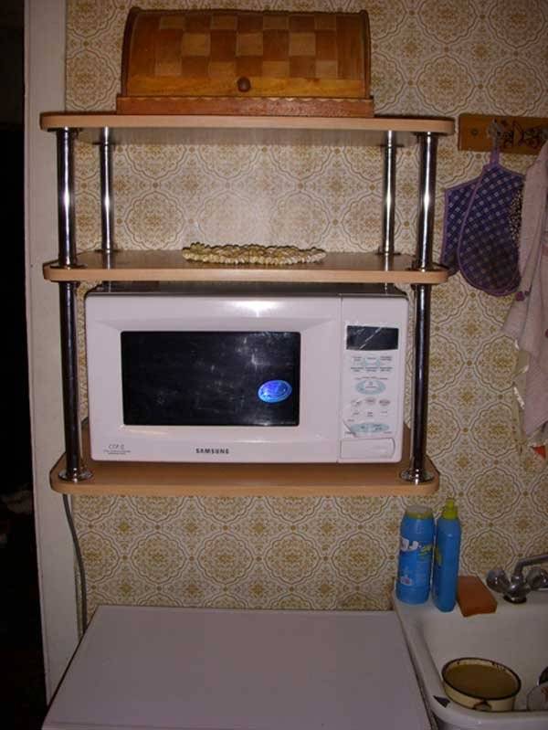 Полка на кухню под микроволновку - 55 фото