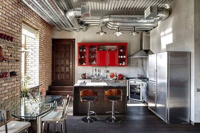 Кухня лофт красный кирпич: 79 фото в интерьере