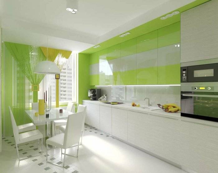 Кухня в бежево зеленом цвет