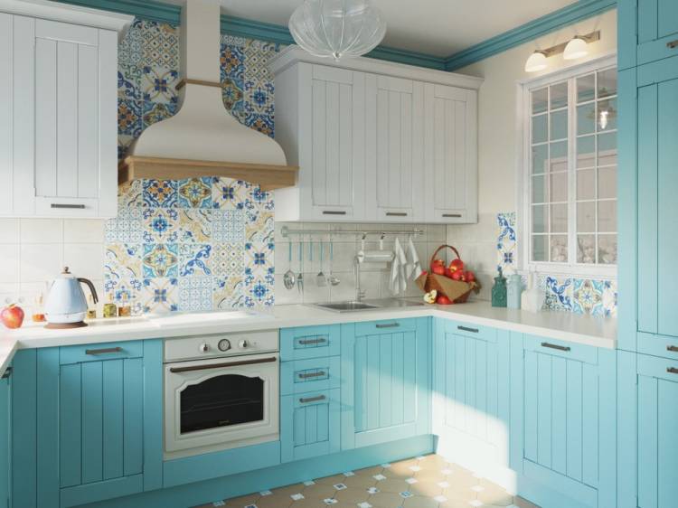 Дизайн кухни в голубом цвет